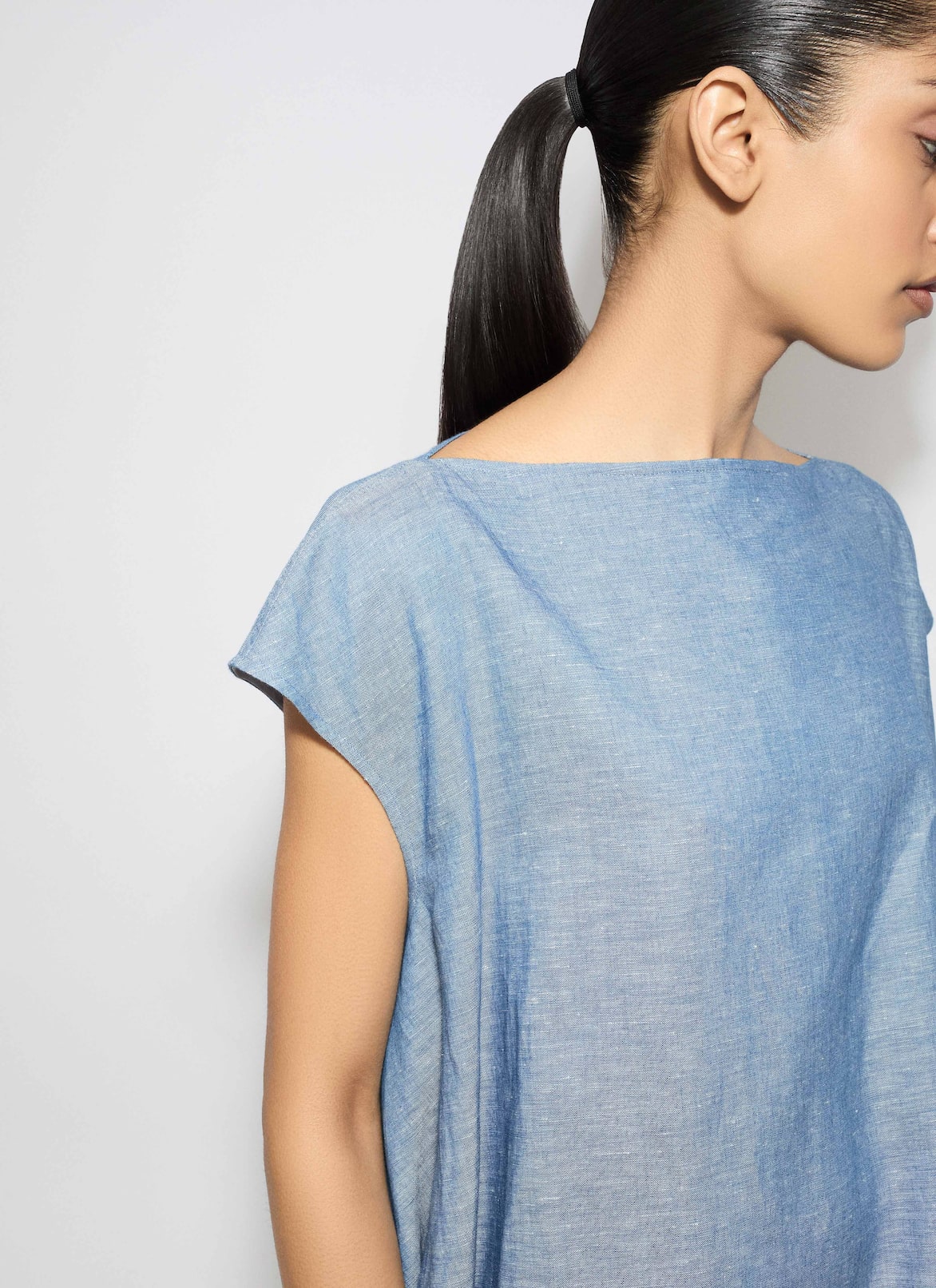 CHAMBRAY RUCHED DRESS ALAÏA BLUE JEANS CHAMBRAY RUCHED DRESS